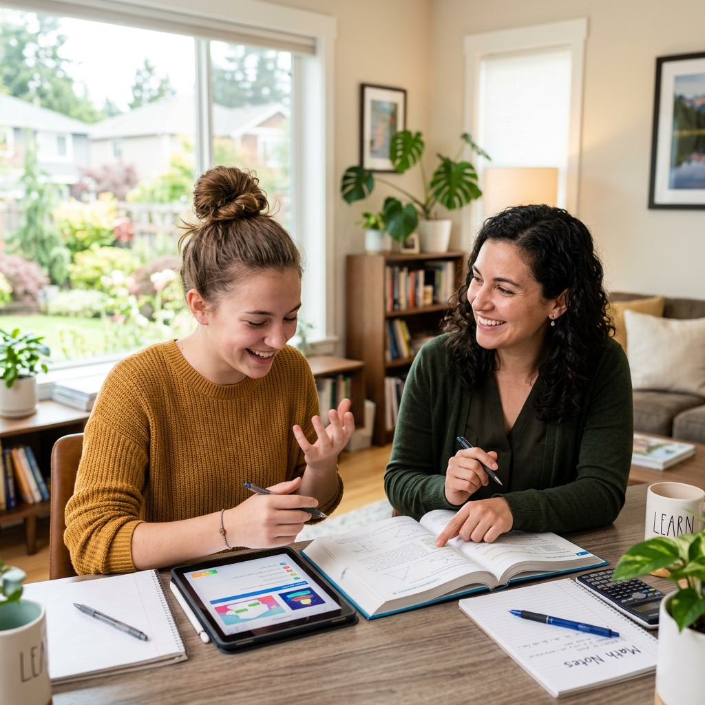 Happy student learning at home