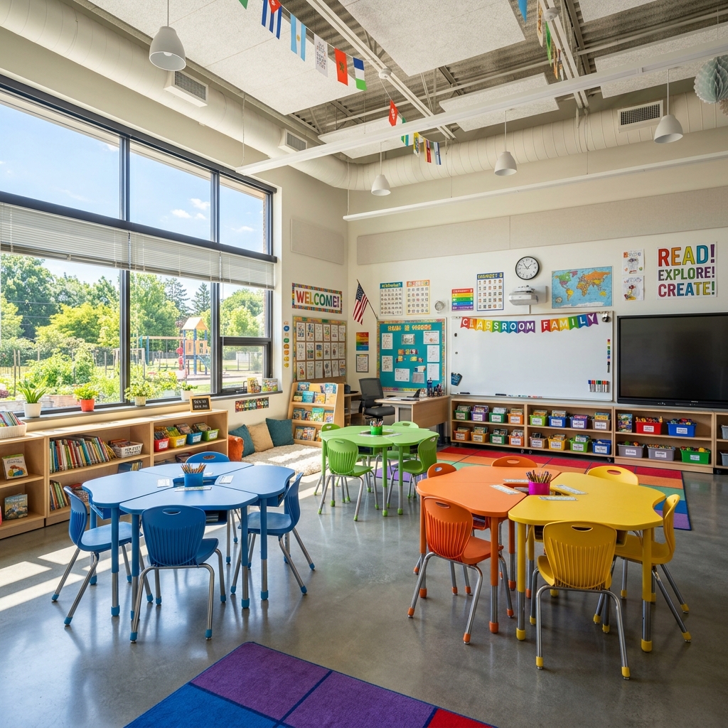 Physical learning center with structured classroom environment